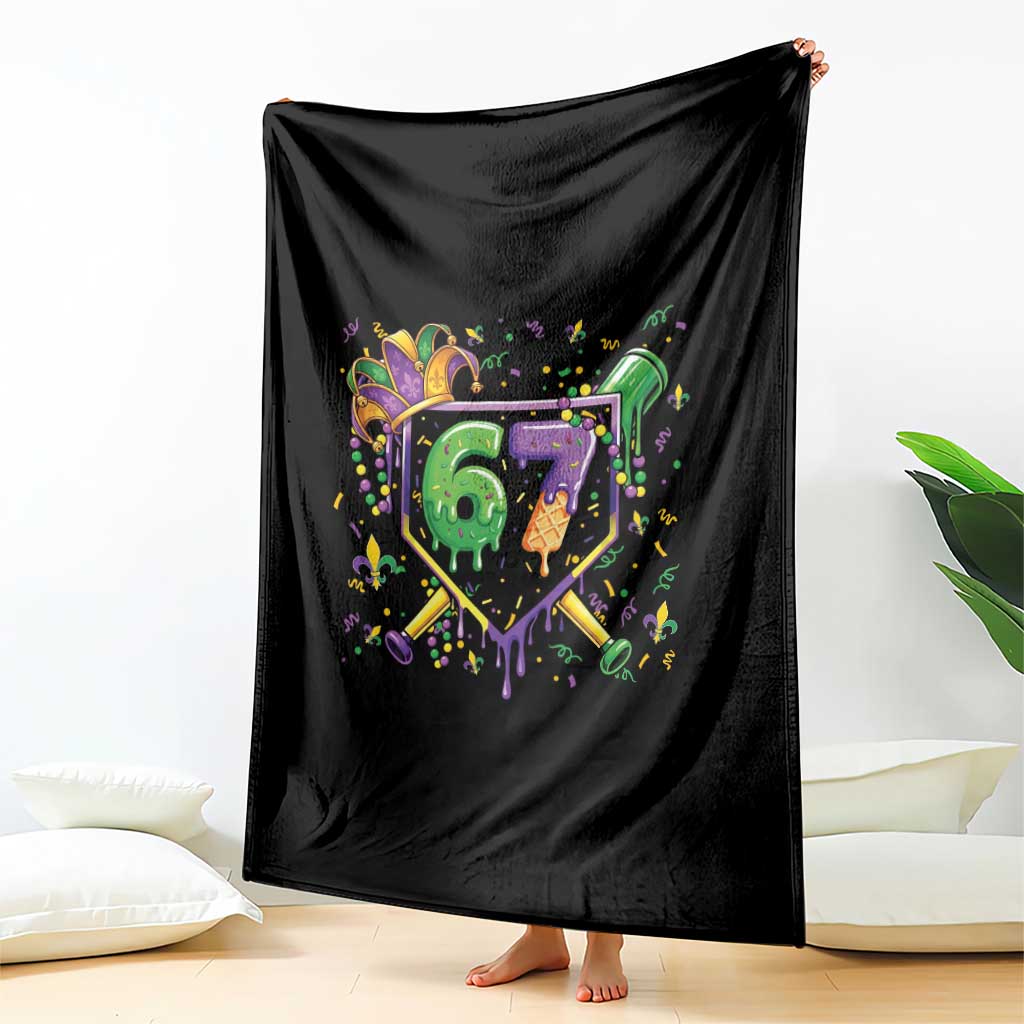 Funny Baseball Mardi Gras 67 Ice Cream Drip Throw Blanket Six Seven Meme Carnival