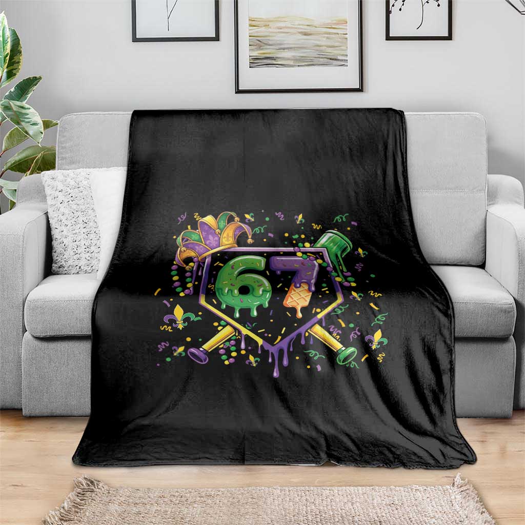 Funny Baseball Mardi Gras 67 Ice Cream Drip Throw Blanket Six Seven Meme Carnival