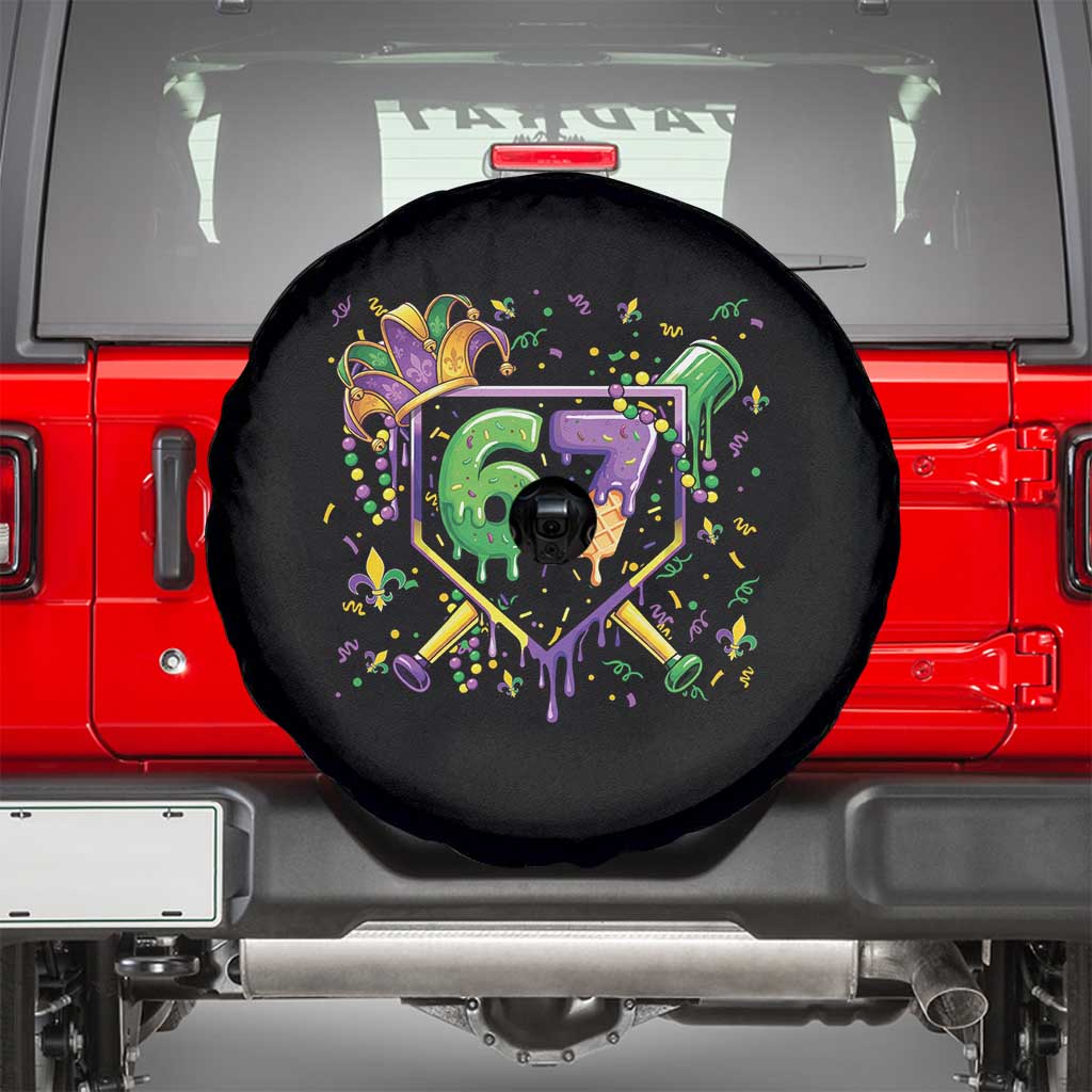 Funny Baseball Mardi Gras 67 Ice Cream Drip Spare Tire Cover Six Seven Meme Carnival