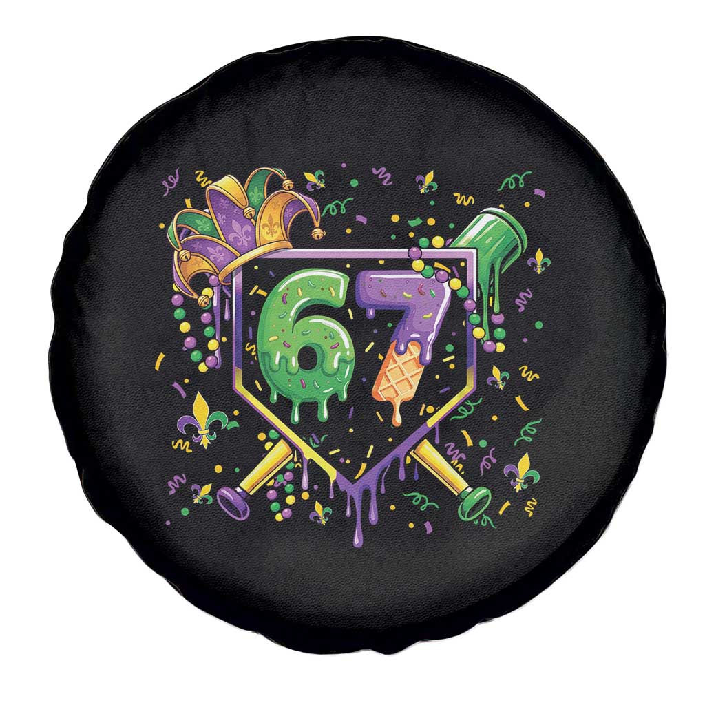 Funny Baseball Mardi Gras 67 Ice Cream Drip Spare Tire Cover Six Seven Meme Carnival