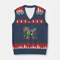 Funny Baseball Mardi Gras 67 Ice Cream Drip V-Neck Knit Sweater Vest Six Seven Meme Carnival