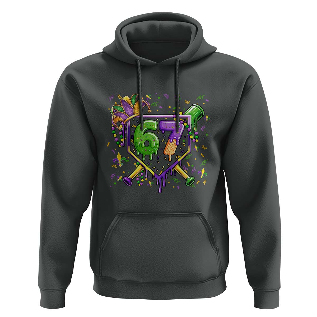 Funny Baseball Mardi Gras 67 Ice Cream Drip Hoodie Six Seven Meme Carnival