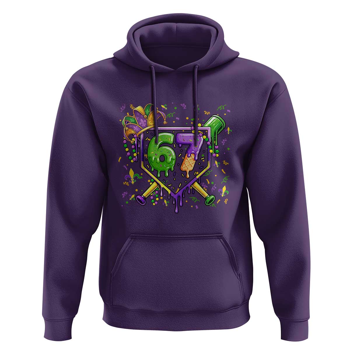 Funny Baseball Mardi Gras 67 Ice Cream Drip Hoodie Six Seven Meme Carnival