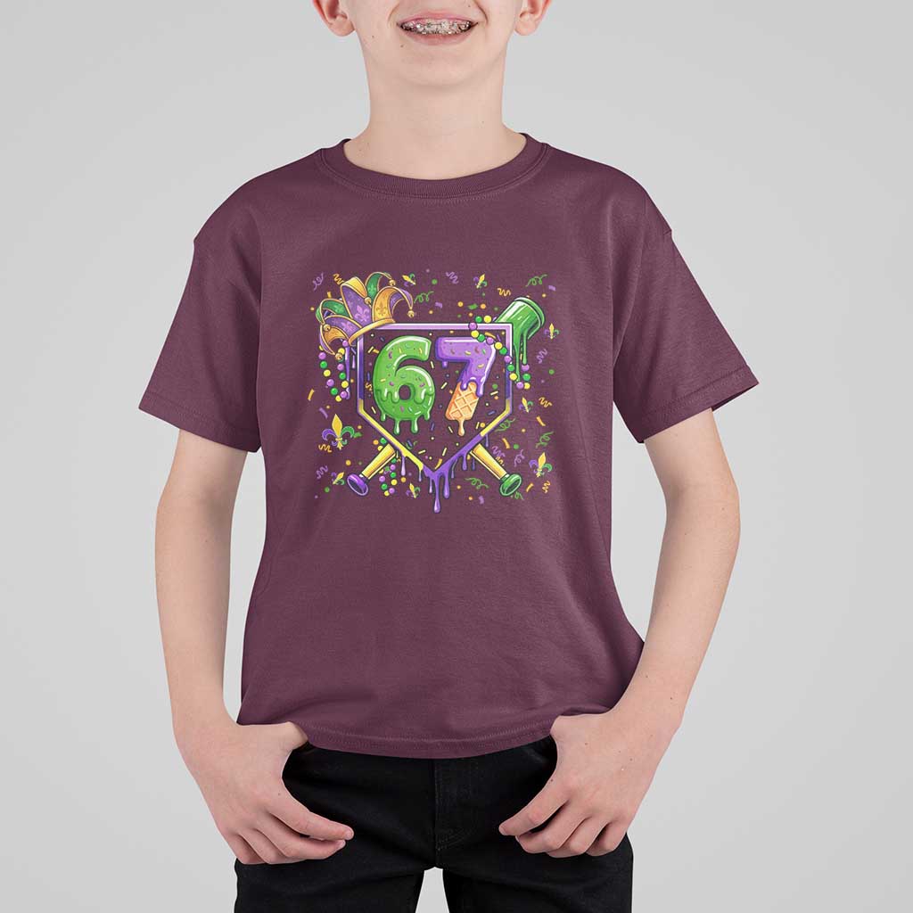 Funny Baseball Mardi Gras 67 Ice Cream Drip T Shirt For Kid Six Seven Meme Carnival