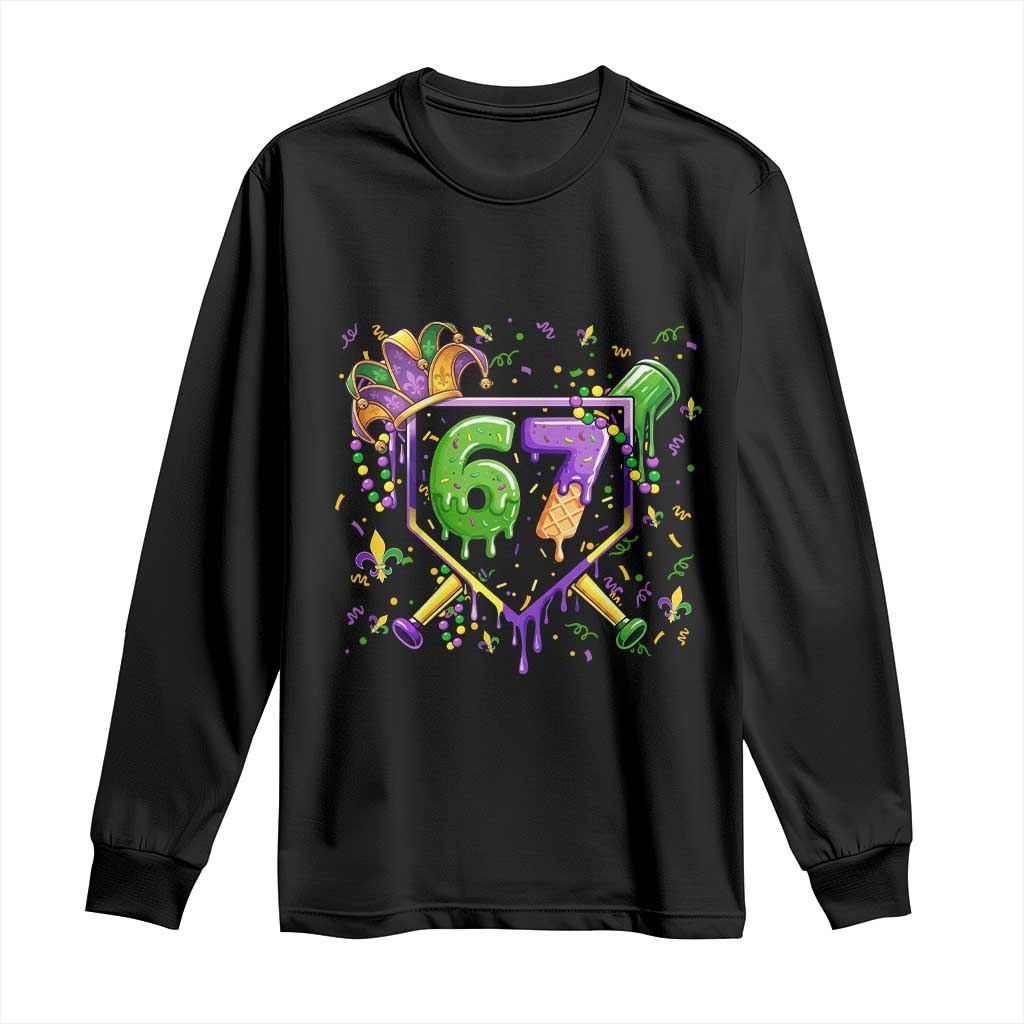 Funny Baseball Mardi Gras 67 Ice Cream Drip Long Sleeve Shirt Six Seven Meme Carnival