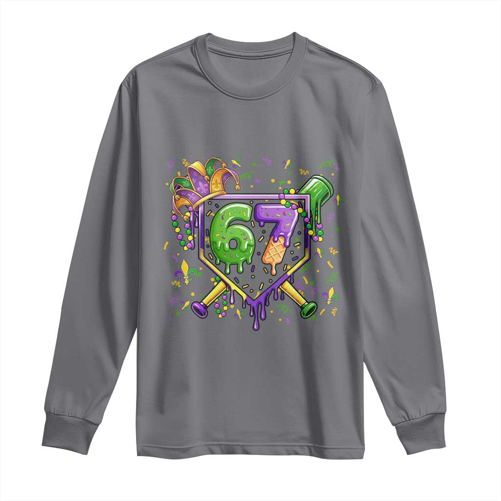 Funny Baseball Mardi Gras 67 Ice Cream Drip Long Sleeve Shirt Six Seven Meme Carnival