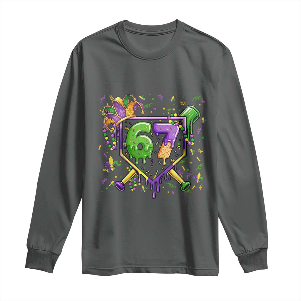 Funny Baseball Mardi Gras 67 Ice Cream Drip Long Sleeve Shirt Six Seven Meme Carnival