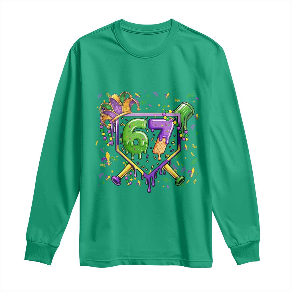 Funny Baseball Mardi Gras 67 Ice Cream Drip Long Sleeve Shirt Six Seven Meme Carnival
