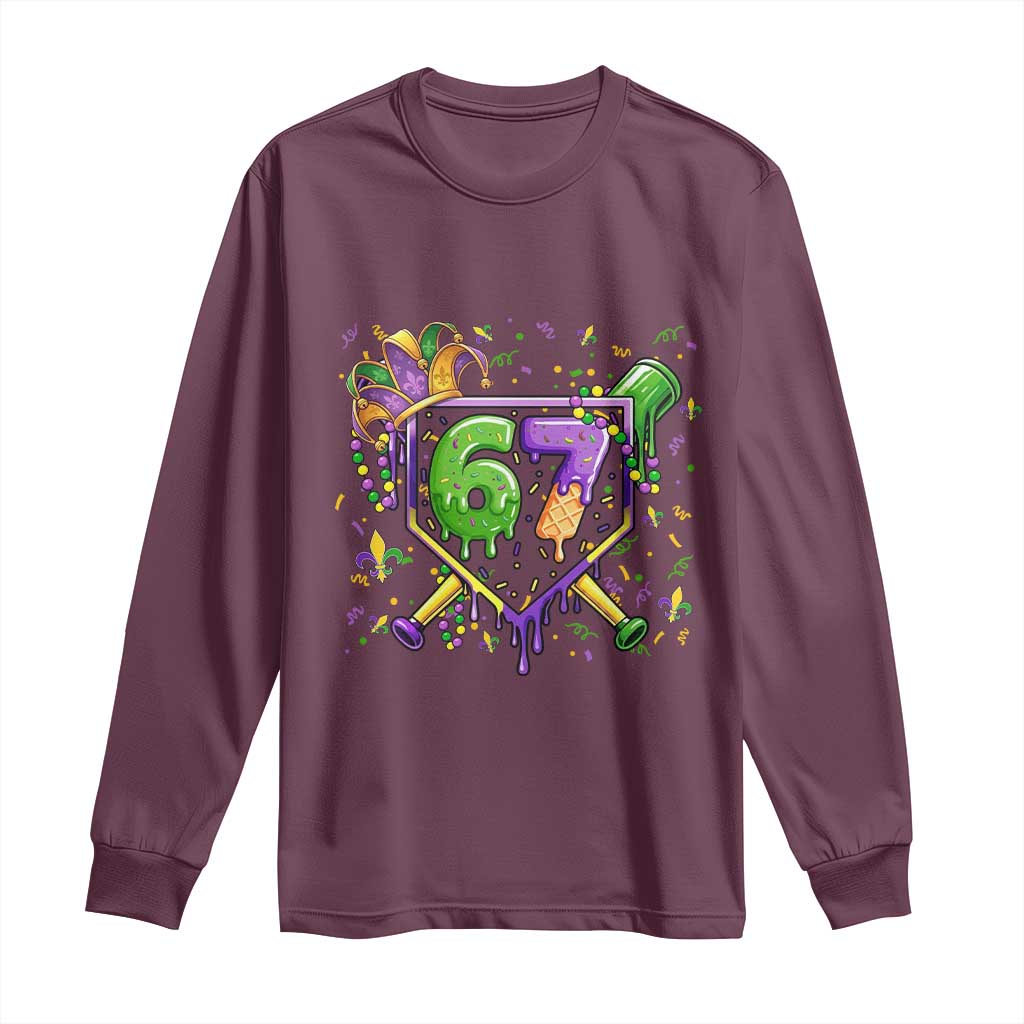 Funny Baseball Mardi Gras 67 Ice Cream Drip Long Sleeve Shirt Six Seven Meme Carnival