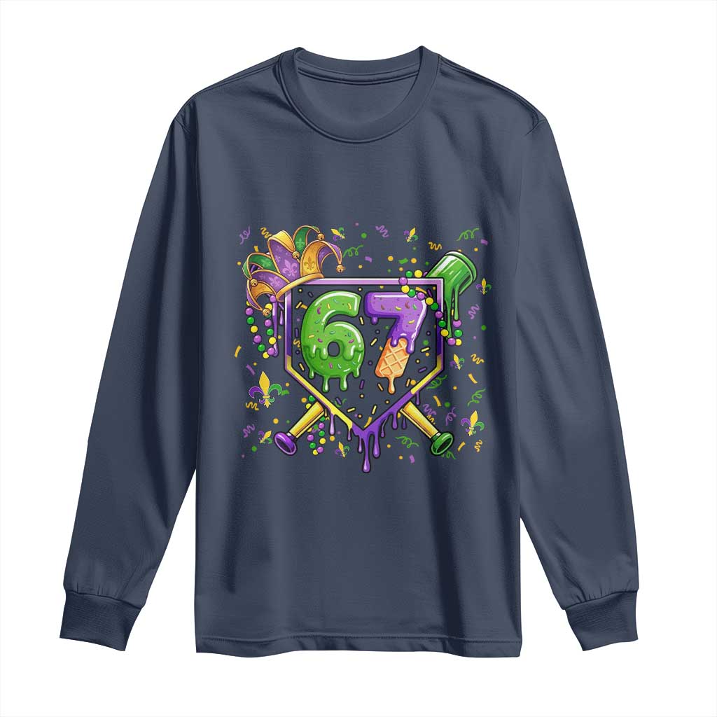 Funny Baseball Mardi Gras 67 Ice Cream Drip Long Sleeve Shirt Six Seven Meme Carnival