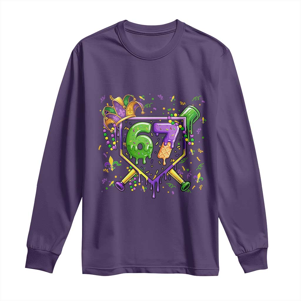 Funny Baseball Mardi Gras 67 Ice Cream Drip Long Sleeve Shirt Six Seven Meme Carnival