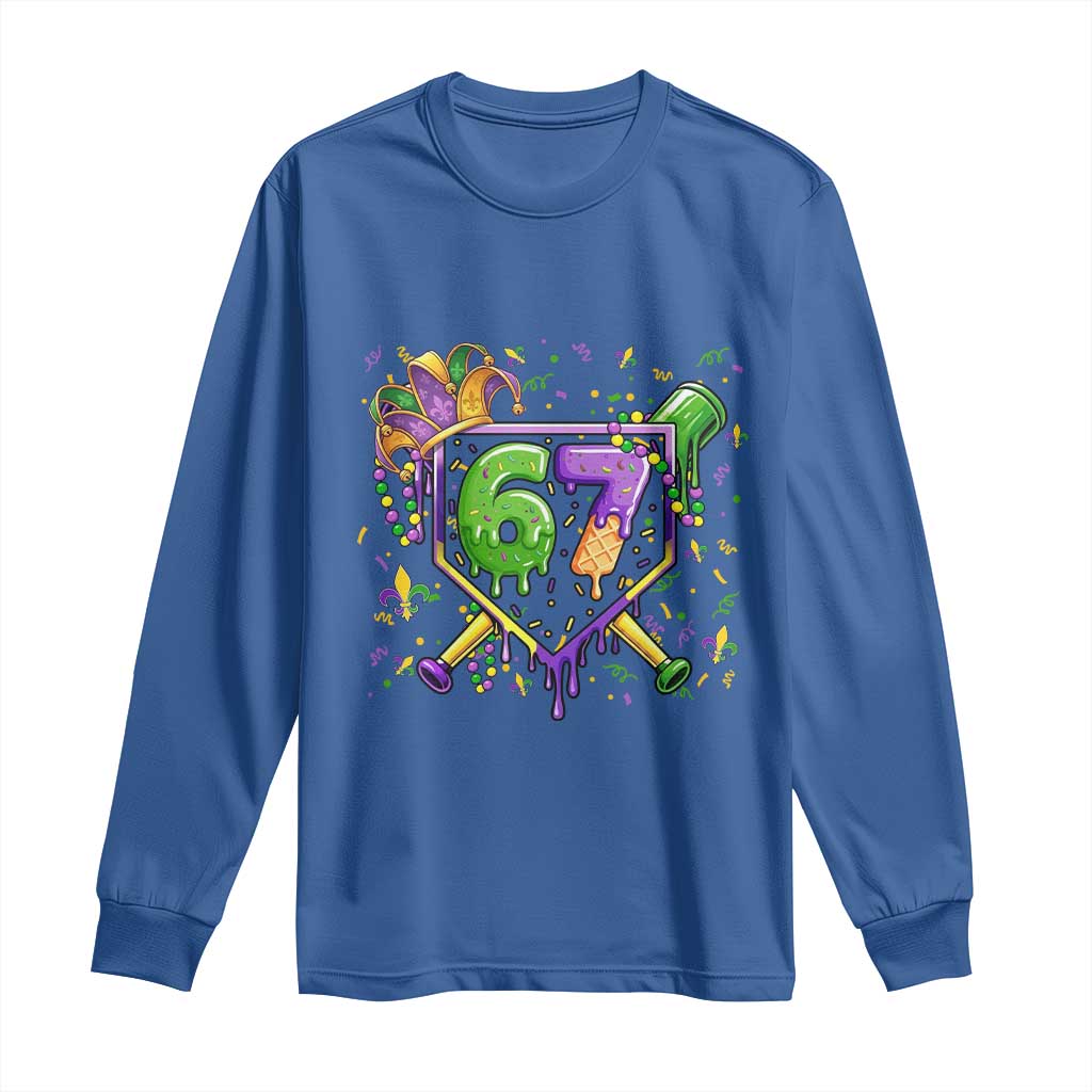 Funny Baseball Mardi Gras 67 Ice Cream Drip Long Sleeve Shirt Six Seven Meme Carnival