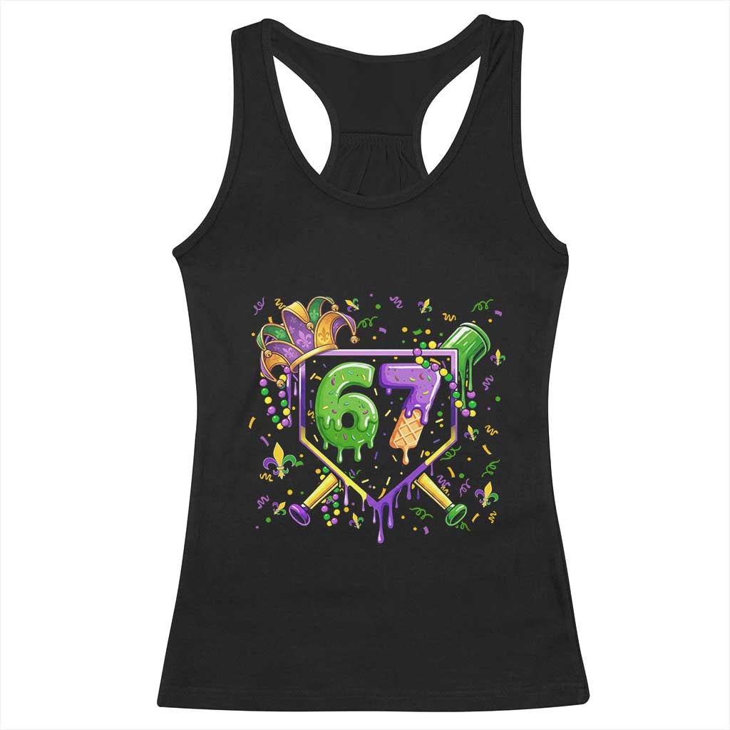 Funny Baseball Mardi Gras 67 Ice Cream Drip Racerback Tank Top Six Seven Meme Carnival