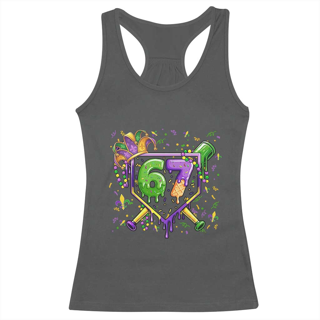 Funny Baseball Mardi Gras 67 Ice Cream Drip Racerback Tank Top Six Seven Meme Carnival