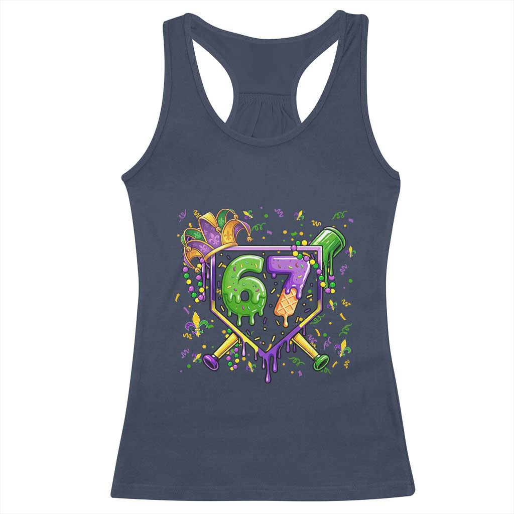 Funny Baseball Mardi Gras 67 Ice Cream Drip Racerback Tank Top Six Seven Meme Carnival