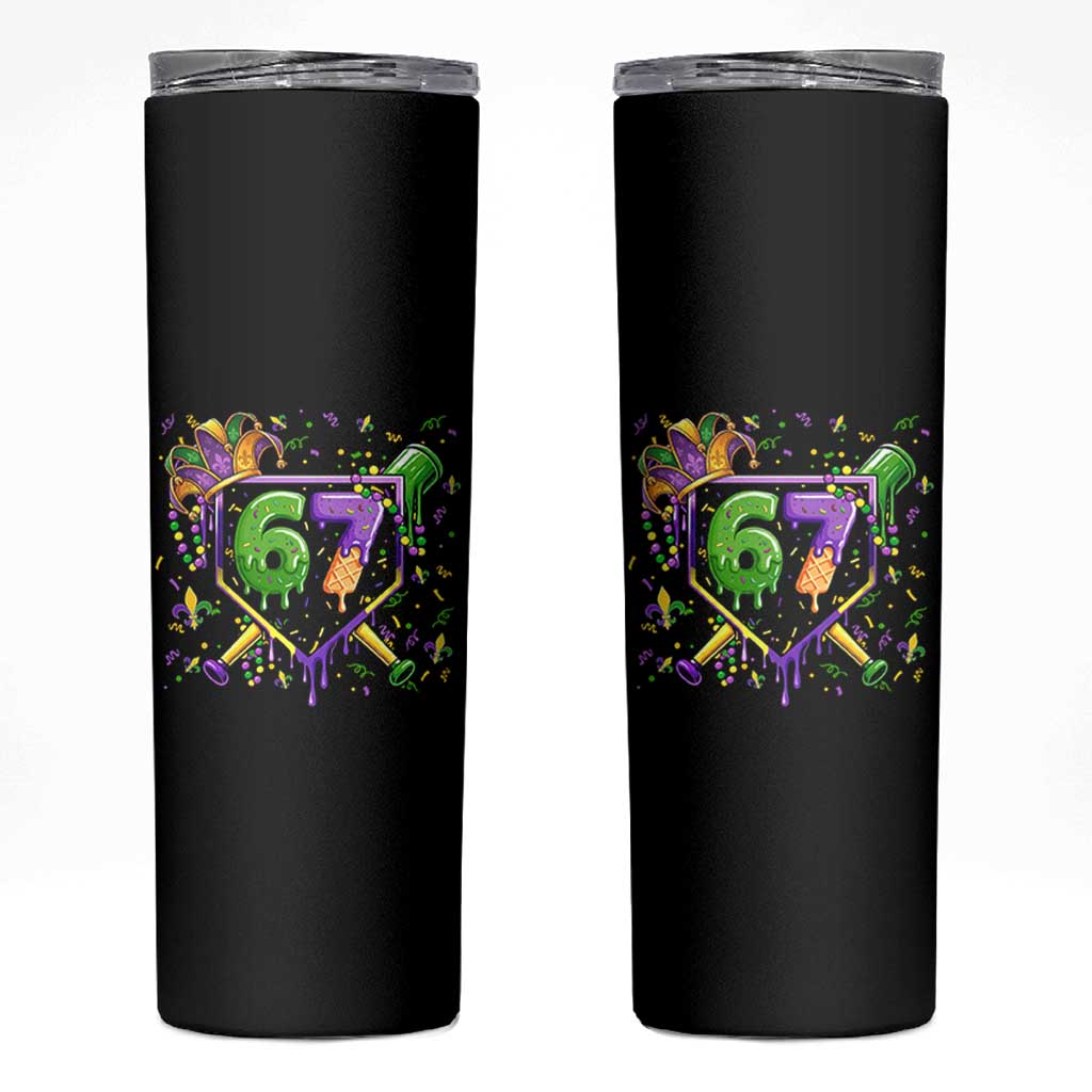 Funny Baseball Mardi Gras 67 Ice Cream Drip Skinny Tumbler Six Seven Meme Carnival