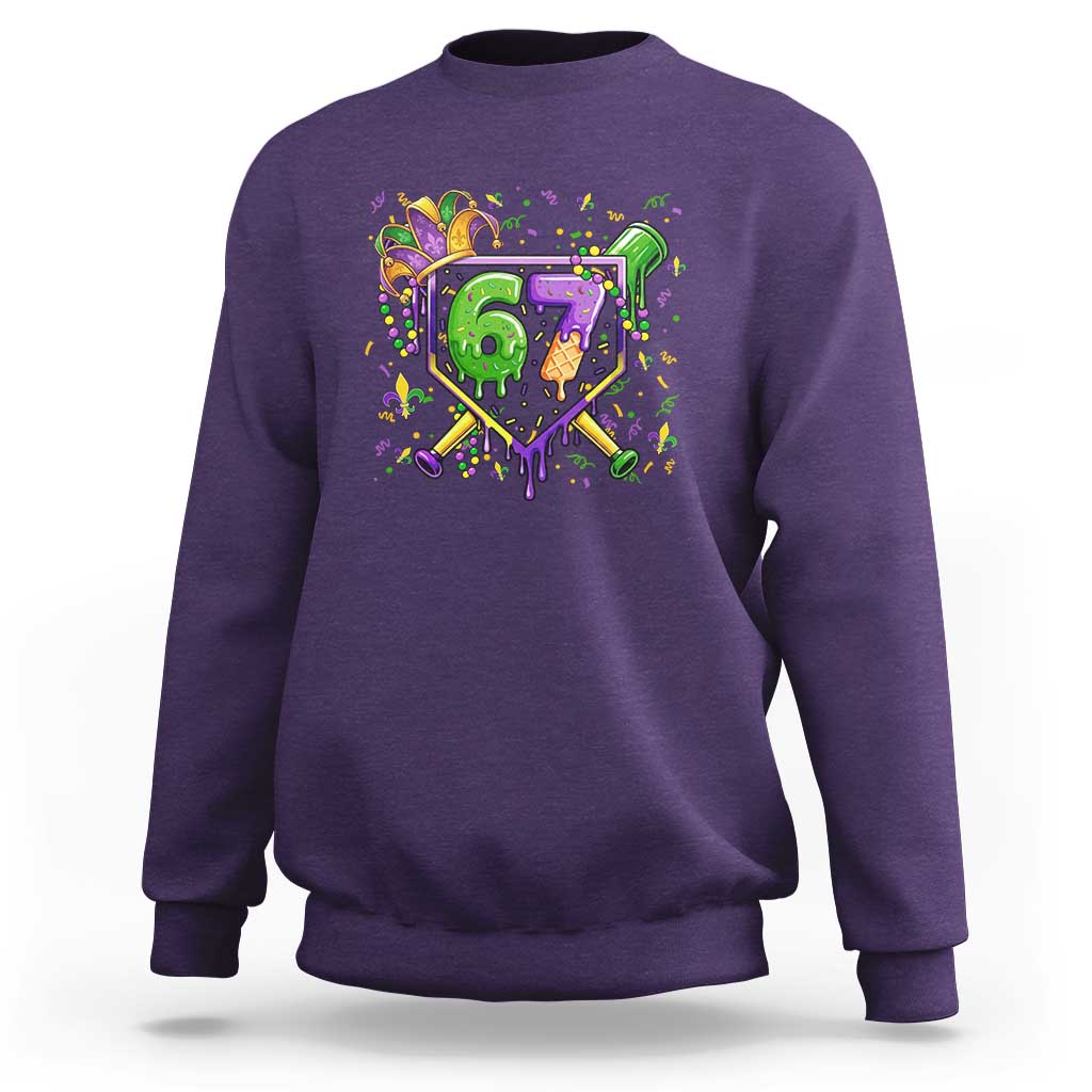 Funny Baseball Mardi Gras 67 Ice Cream Drip Sweatshirt Six Seven Meme Carnival