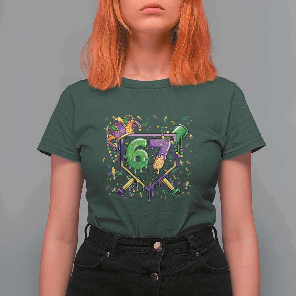 Funny Baseball Mardi Gras 67 Ice Cream Drip T Shirt For Women Six Seven Meme Carnival
