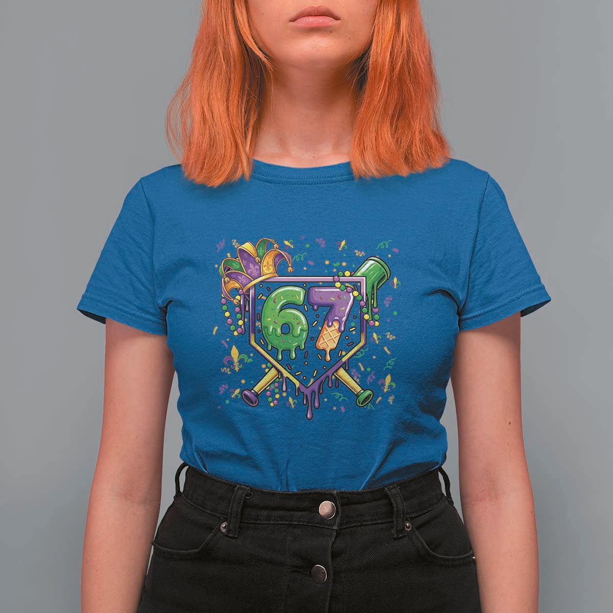 Funny Baseball Mardi Gras 67 Ice Cream Drip T Shirt For Women Six Seven Meme Carnival