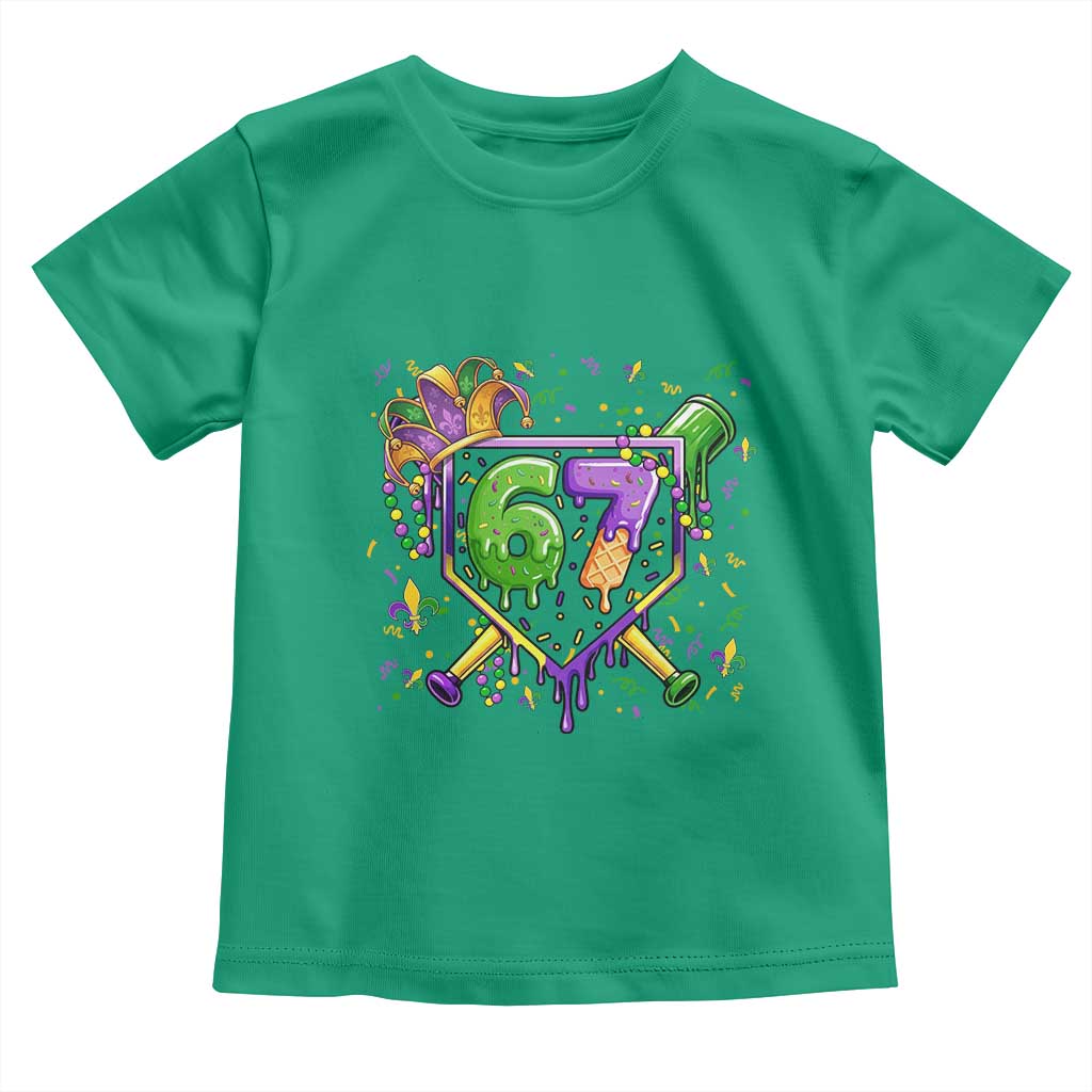 Funny Baseball Mardi Gras 67 Ice Cream Drip Toddler T Shirt Six Seven Meme Carnival