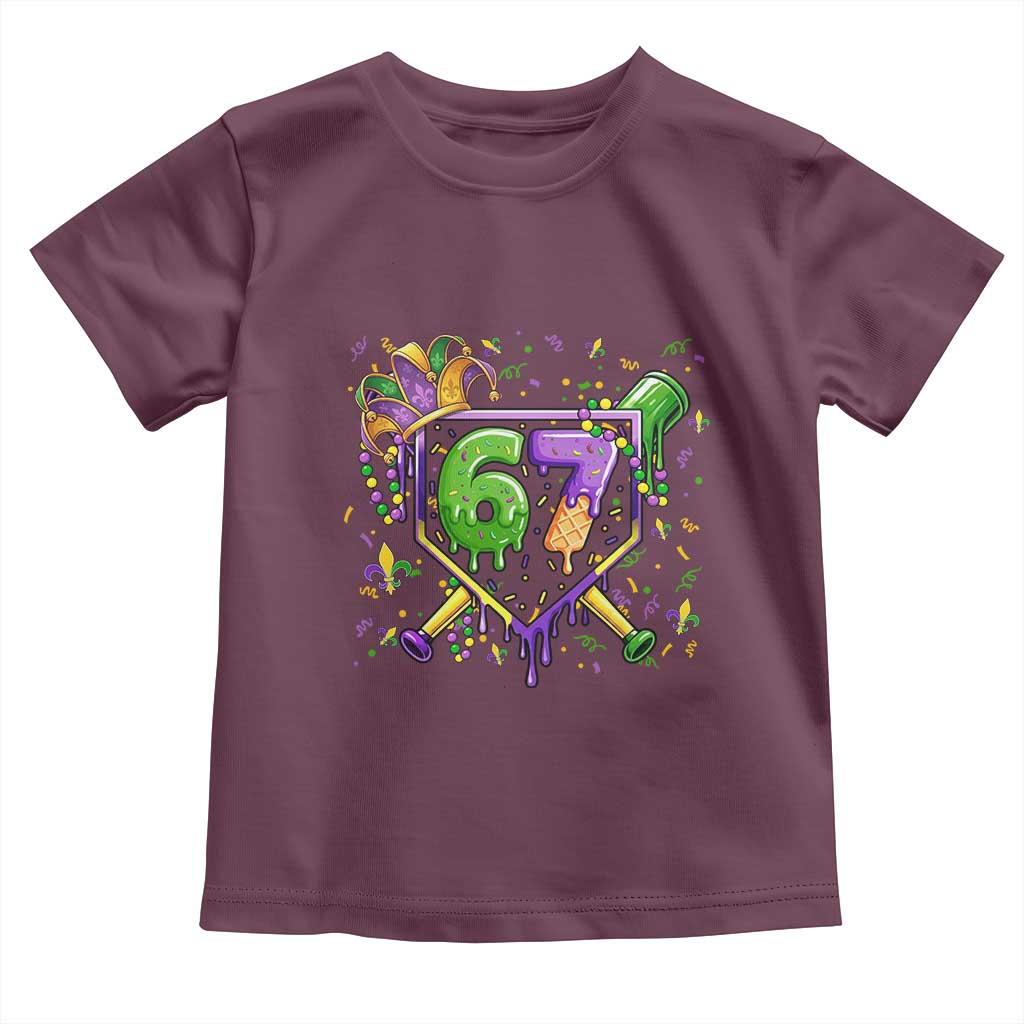 Funny Baseball Mardi Gras 67 Ice Cream Drip Toddler T Shirt Six Seven Meme Carnival