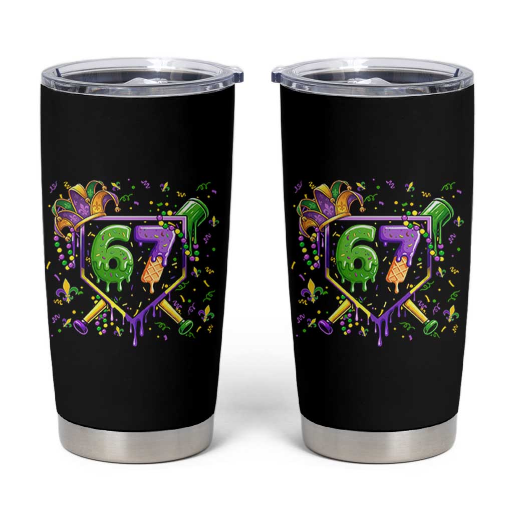Funny Baseball Mardi Gras 67 Ice Cream Drip Tumbler Cup Six Seven Meme Carnival