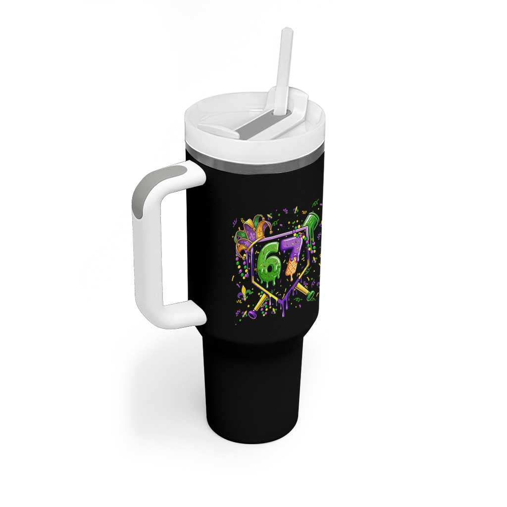 Funny Baseball Mardi Gras 67 Ice Cream Drip Tumbler With Handle Six Seven Meme Carnival
