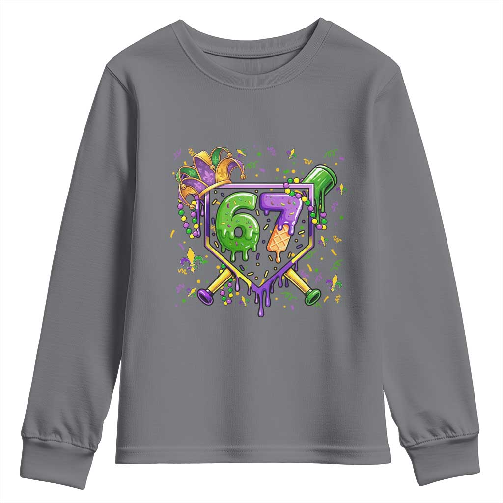 Funny Baseball Mardi Gras 67 Ice Cream Drip Youth Sweatshirt Six Seven Meme Carnival