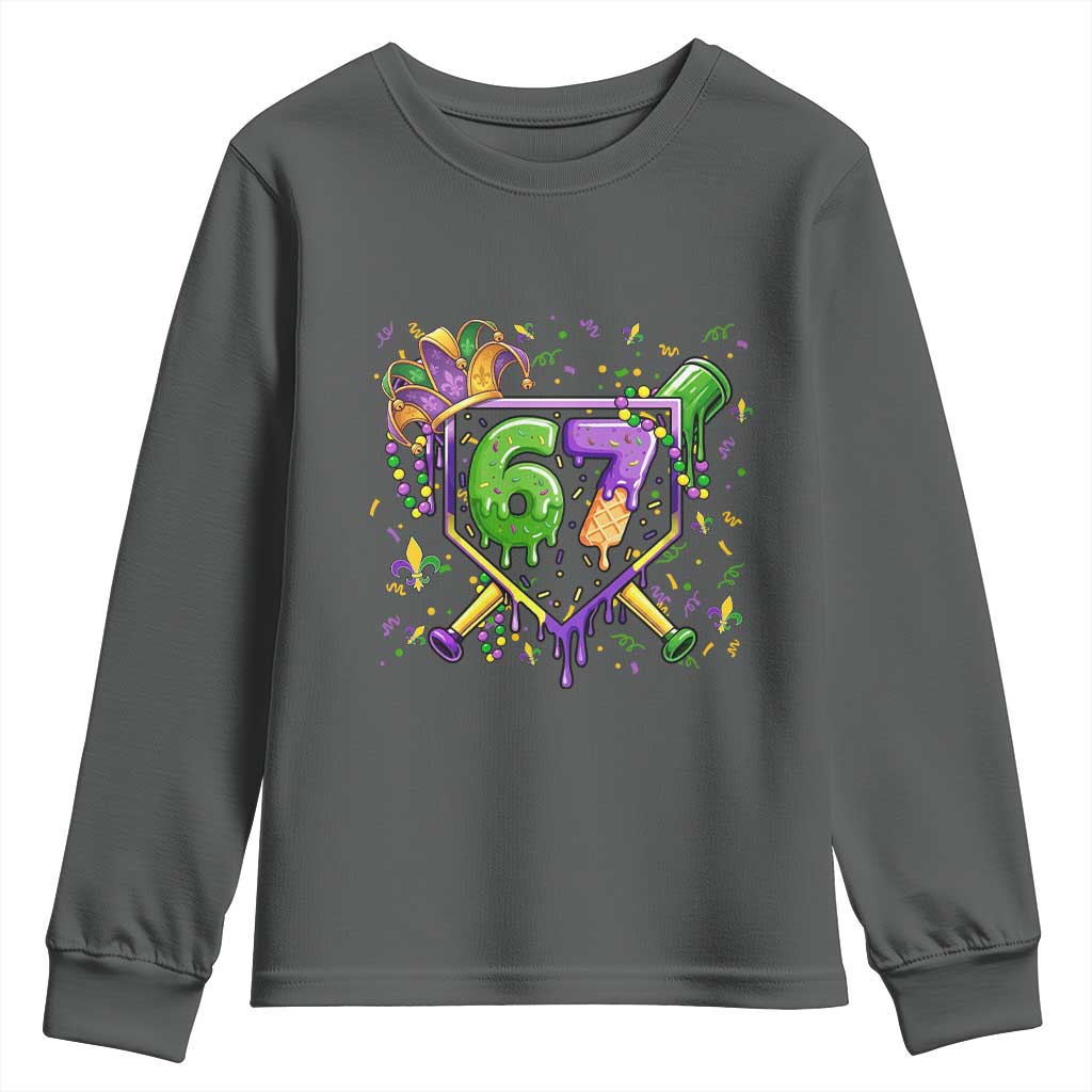 Funny Baseball Mardi Gras 67 Ice Cream Drip Youth Sweatshirt Six Seven Meme Carnival