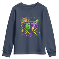Funny Baseball Mardi Gras 67 Ice Cream Drip Youth Sweatshirt Six Seven Meme Carnival
