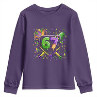 Funny Baseball Mardi Gras 67 Ice Cream Drip Youth Sweatshirt Six Seven Meme Carnival