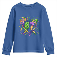 Funny Baseball Mardi Gras 67 Ice Cream Drip Youth Sweatshirt Six Seven Meme Carnival