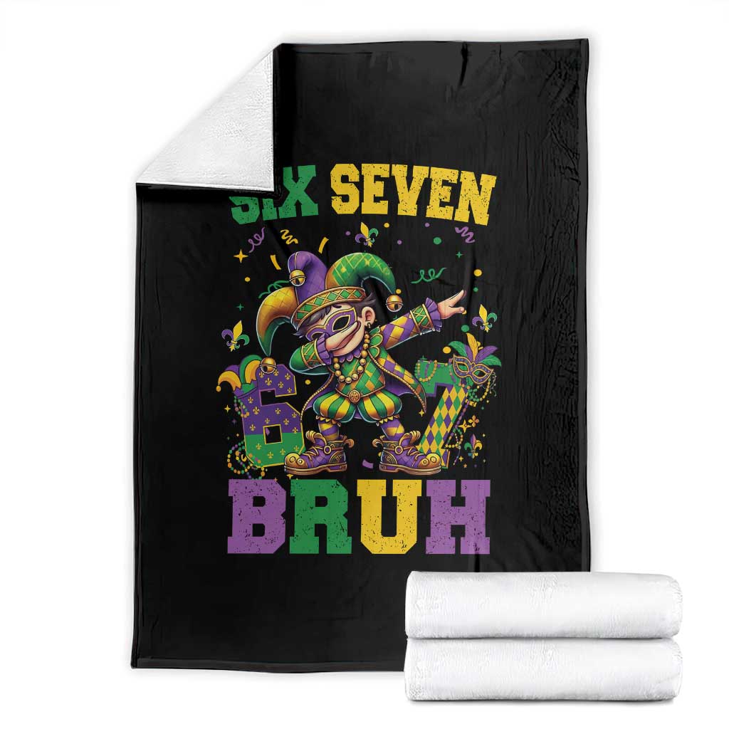 Funny 67 Mardi Gras Throw Blanket Six Seven Bruh Dabbing Jester