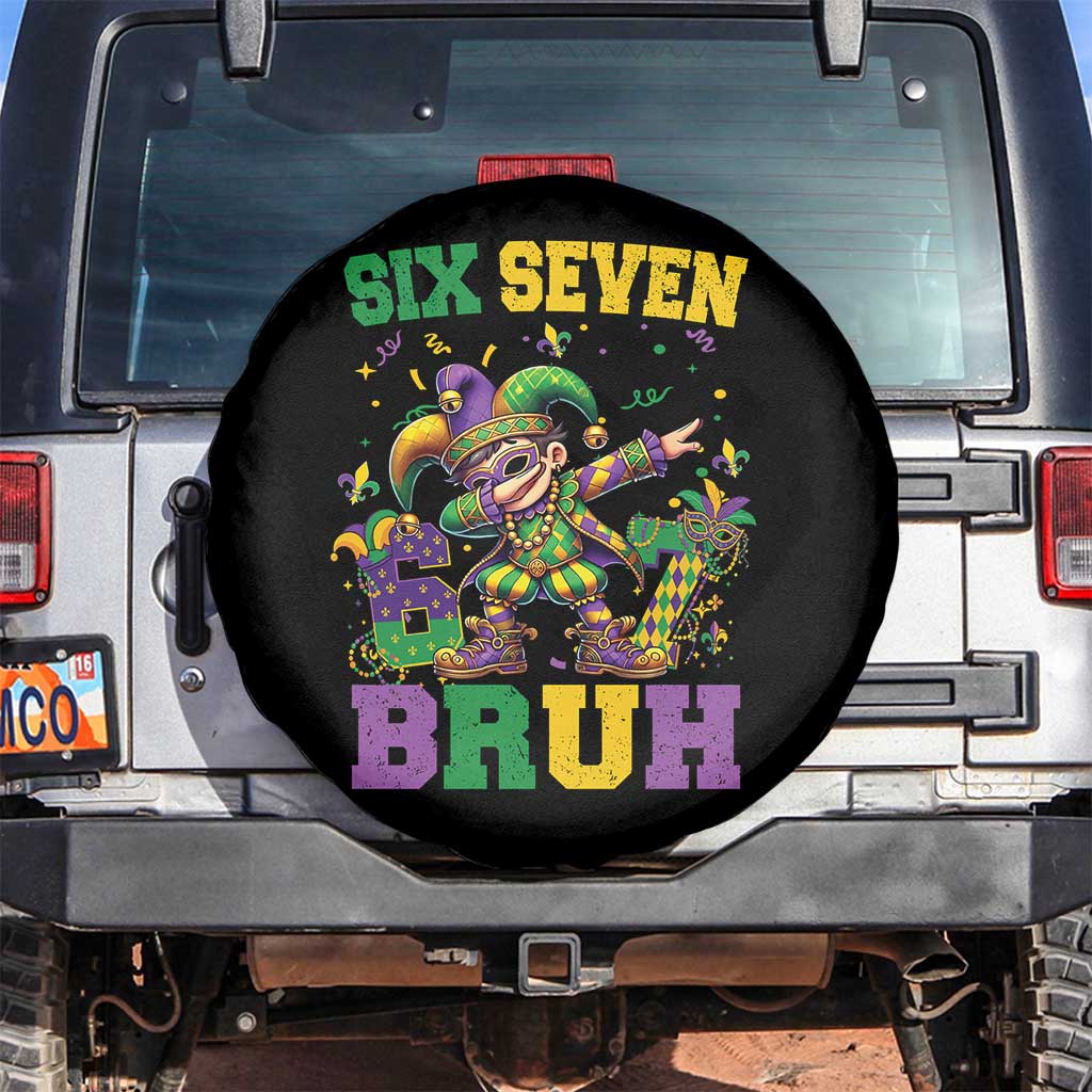 Funny 67 Mardi Gras Spare Tire Cover Six Seven Bruh Dabbing Jester