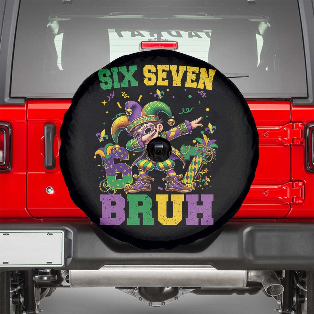 Funny 67 Mardi Gras Spare Tire Cover Six Seven Bruh Dabbing Jester
