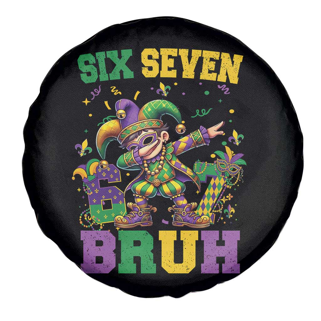 Funny 67 Mardi Gras Spare Tire Cover Six Seven Bruh Dabbing Jester