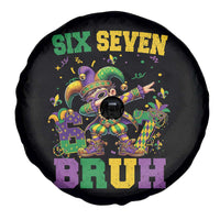 Funny 67 Mardi Gras Spare Tire Cover Six Seven Bruh Dabbing Jester