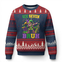 Funny 67 Mardi Gras Ugly Christmas Sweater Six Seven Bruh Dabbing Jester
