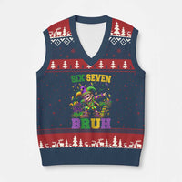 Funny 67 Mardi Gras V-Neck Knit Sweater Vest Six Seven Bruh Dabbing Jester