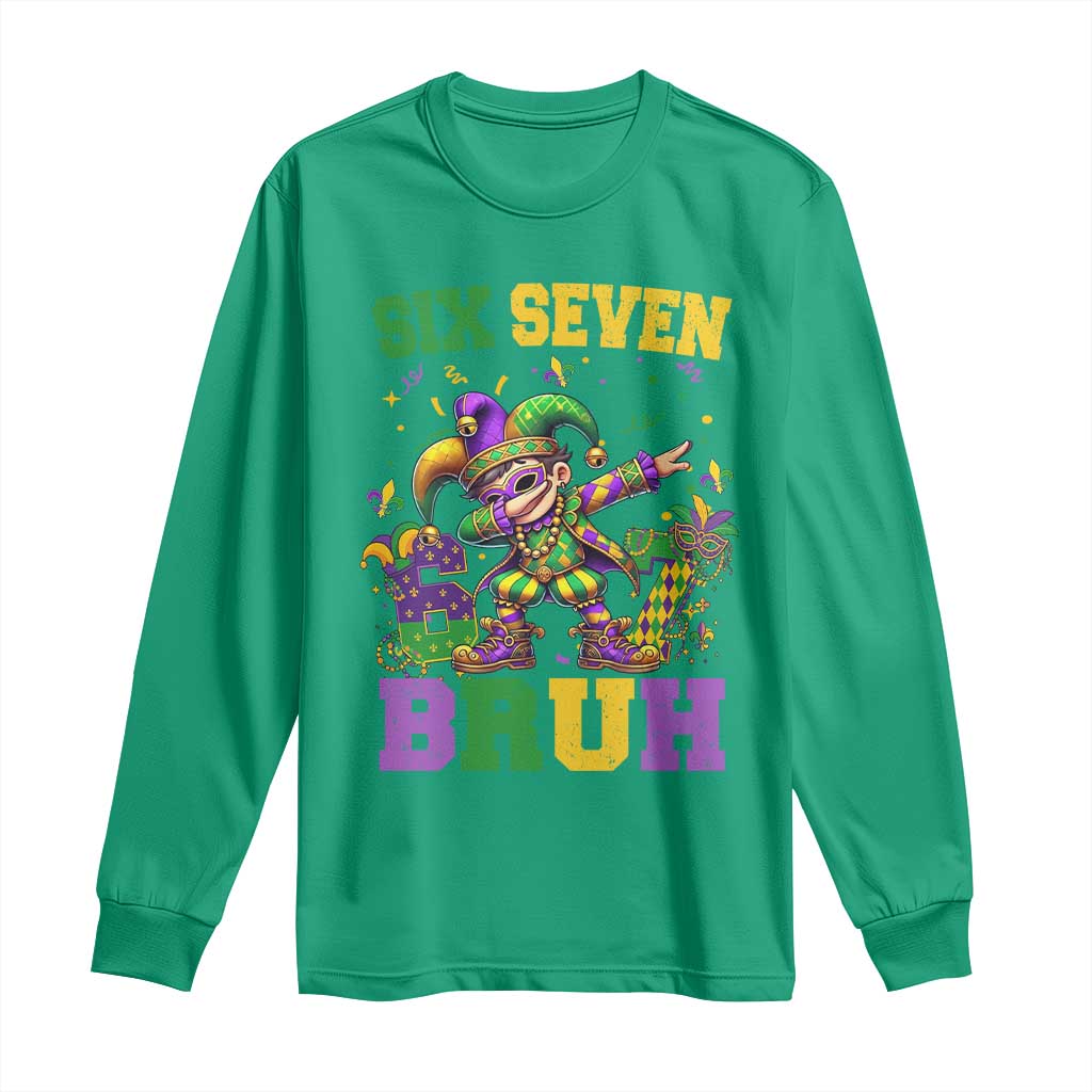 Funny 67 Mardi Gras Long Sleeve Shirt Six Seven Bruh Dabbing Jester