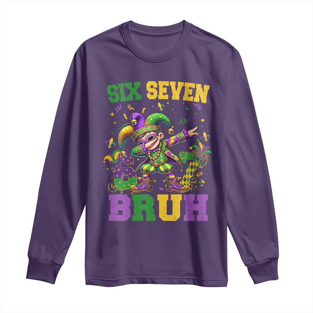 Funny 67 Mardi Gras Long Sleeve Shirt Six Seven Bruh Dabbing Jester