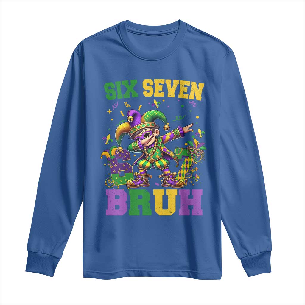 Funny 67 Mardi Gras Long Sleeve Shirt Six Seven Bruh Dabbing Jester