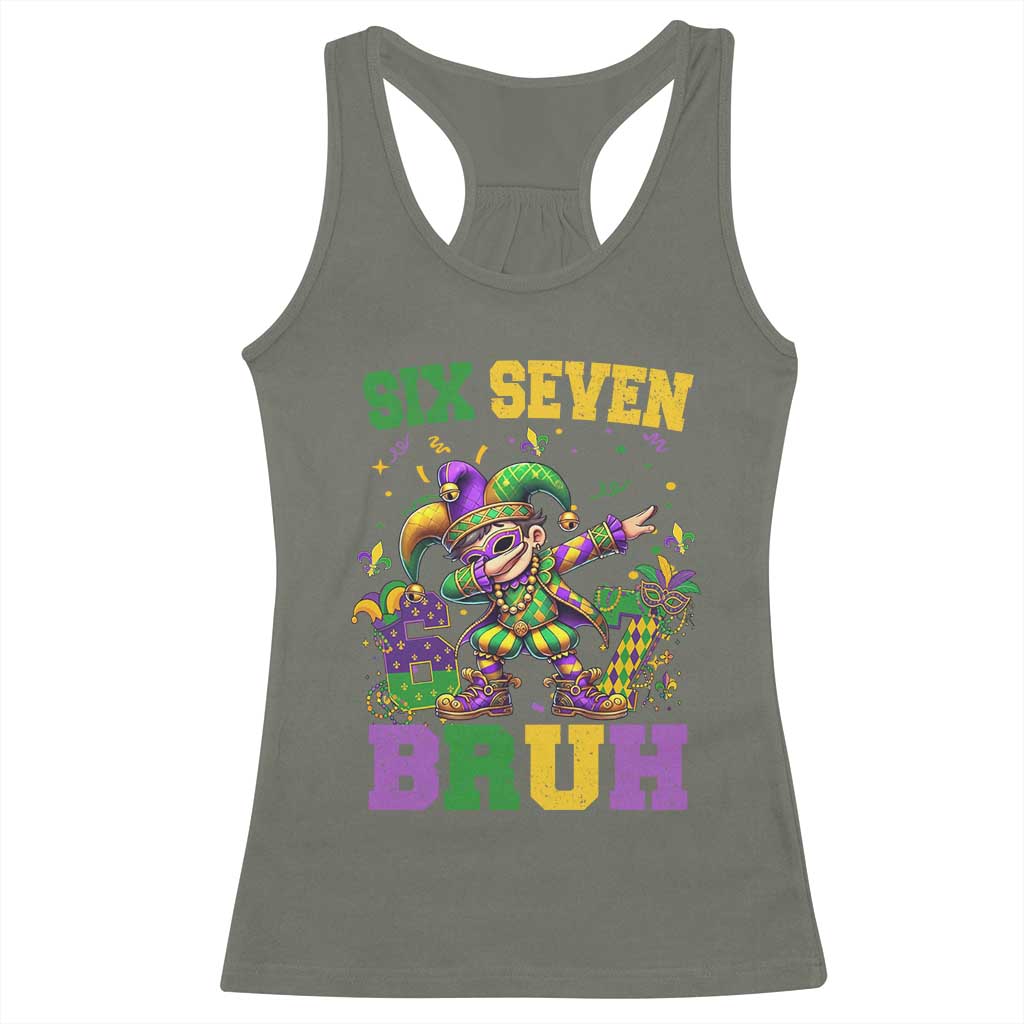 Funny 67 Mardi Gras Racerback Tank Top Six Seven Bruh Dabbing Jester