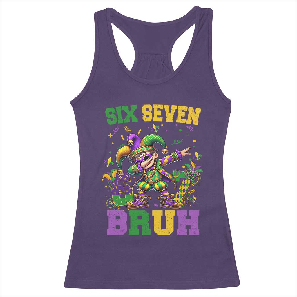 Funny 67 Mardi Gras Racerback Tank Top Six Seven Bruh Dabbing Jester