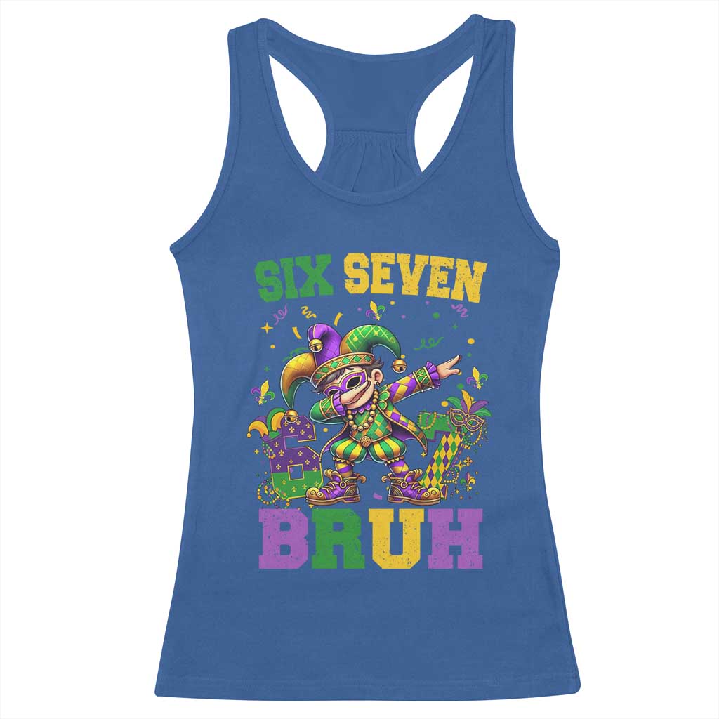 Funny 67 Mardi Gras Racerback Tank Top Six Seven Bruh Dabbing Jester