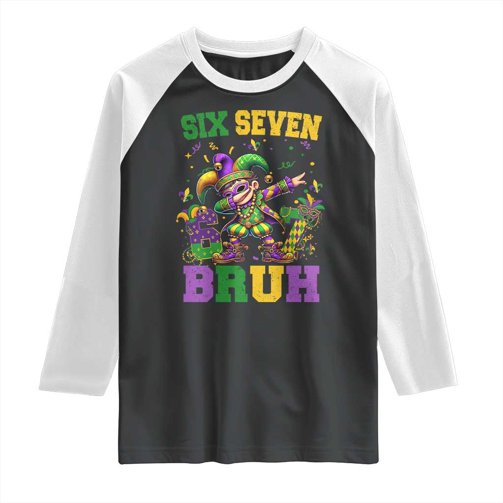 Funny 67 Mardi Gras Raglan Shirt Six Seven Bruh Dabbing Jester