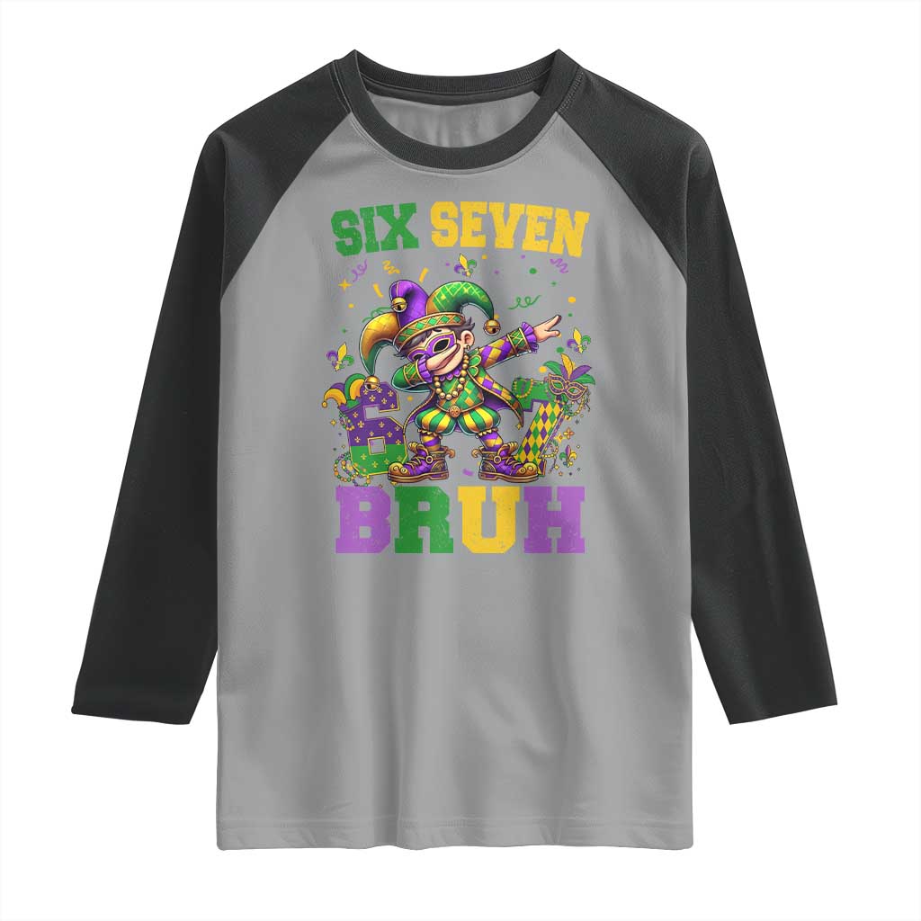Funny 67 Mardi Gras Raglan Shirt Six Seven Bruh Dabbing Jester