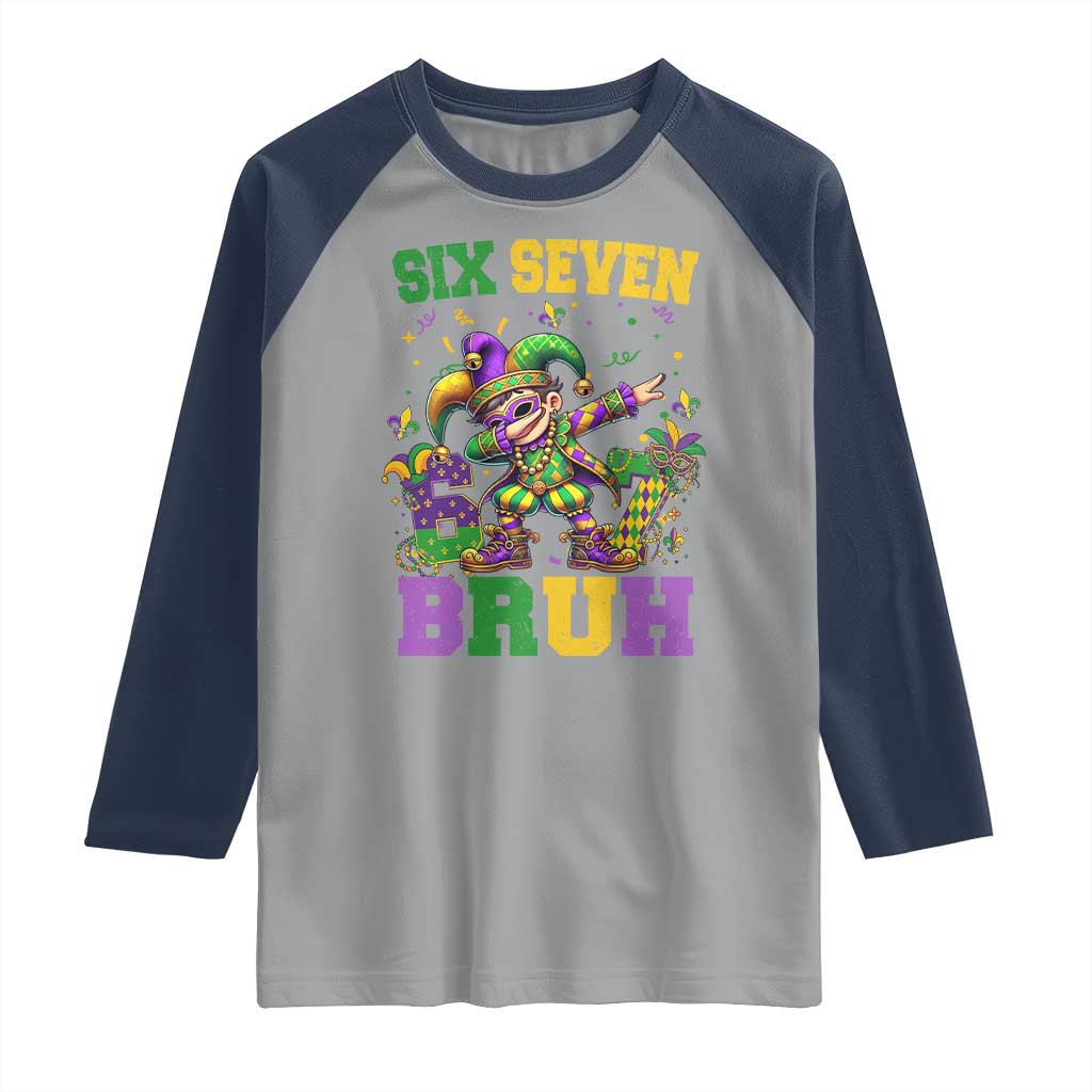 Funny 67 Mardi Gras Raglan Shirt Six Seven Bruh Dabbing Jester