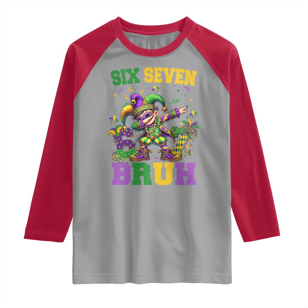 Funny 67 Mardi Gras Raglan Shirt Six Seven Bruh Dabbing Jester
