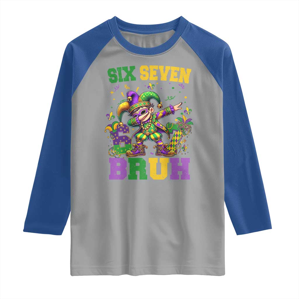 Funny 67 Mardi Gras Raglan Shirt Six Seven Bruh Dabbing Jester